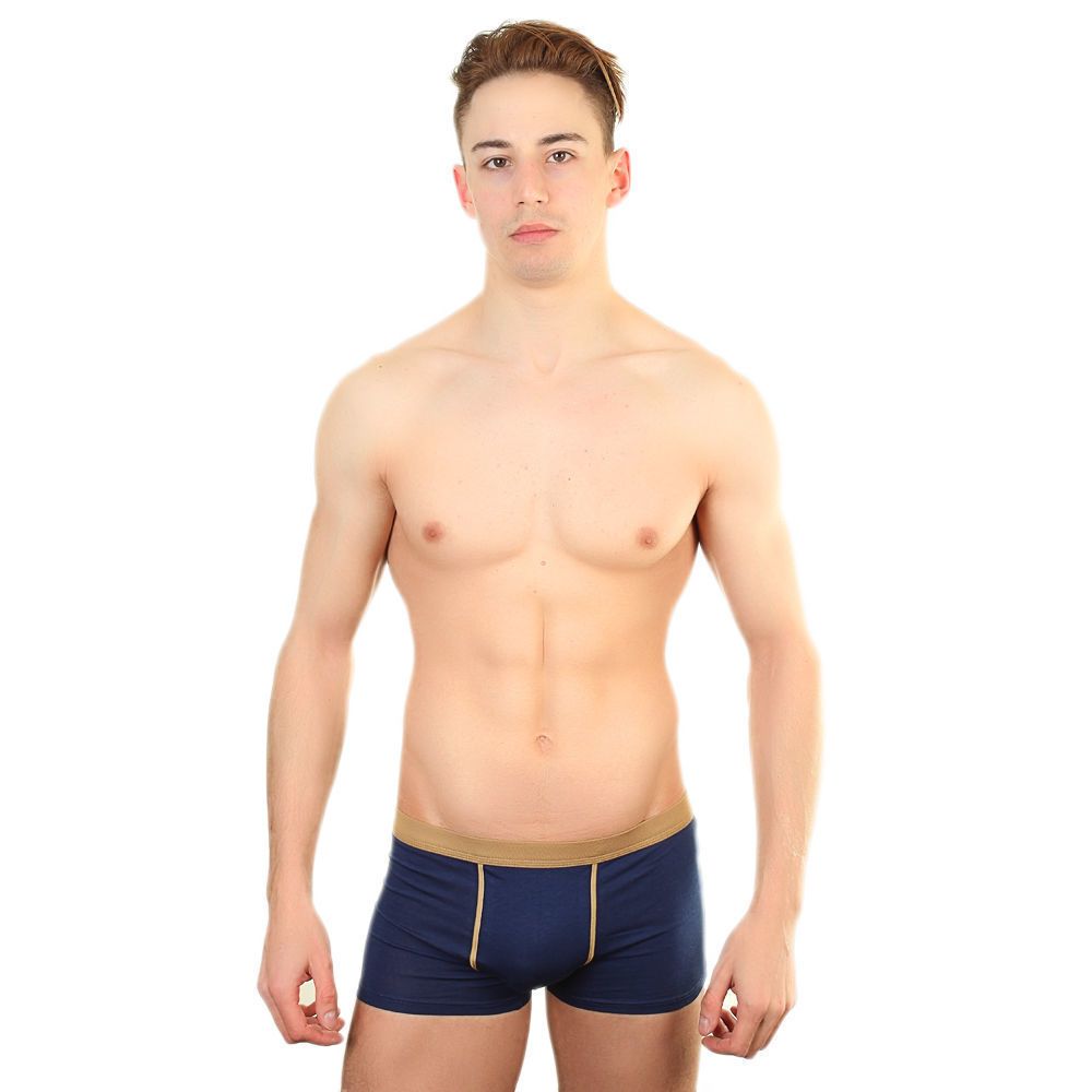 Мужские хлопковые трусы-боксеры с бежевой резинкой и окантовкой 3