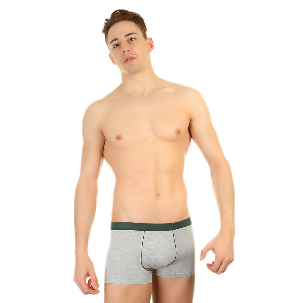 Мужские меланжевые трусы-боксеры с окантовкой и резинкой зеленого цвета 3