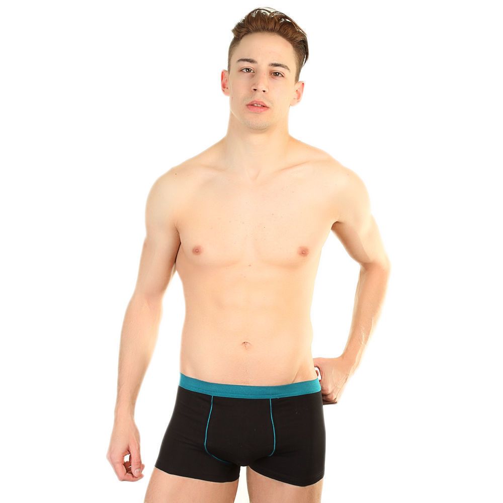 Мужские хлопковые трусы-боксеры с бирюзовой резинкой и окантовкой 3