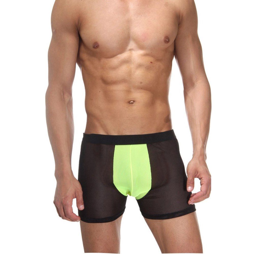 Мужские полупрозрачные трусы-боксеры с неоновой вставкой 1