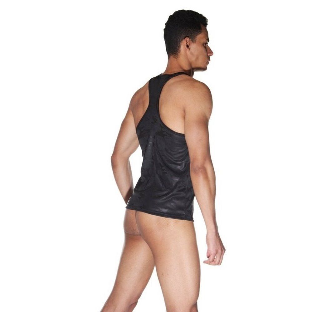 Мужской комплект из гладкой черной тянущейся ткани: майка и трусы 2