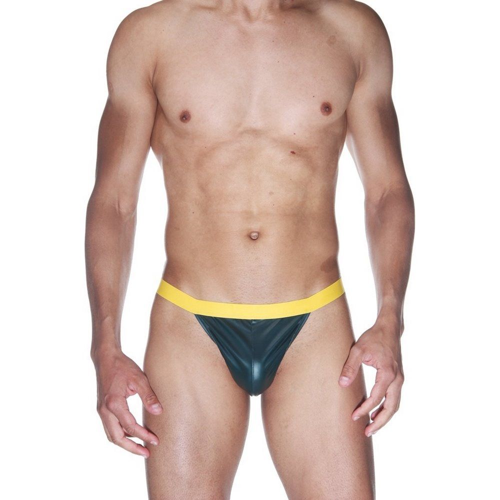 Мужские трусы-тонги с контрастным желтым пояском 1