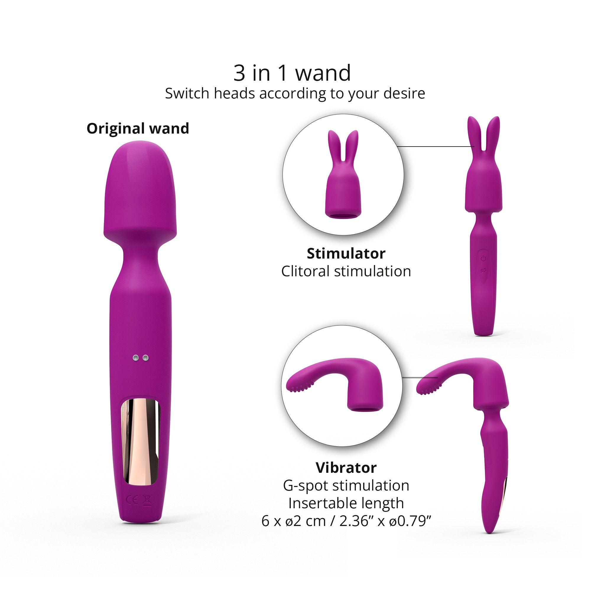 Лиловый вибратор с 2 сменными насадками R-Evolution Wand Vibrator with 2 Attachments 4