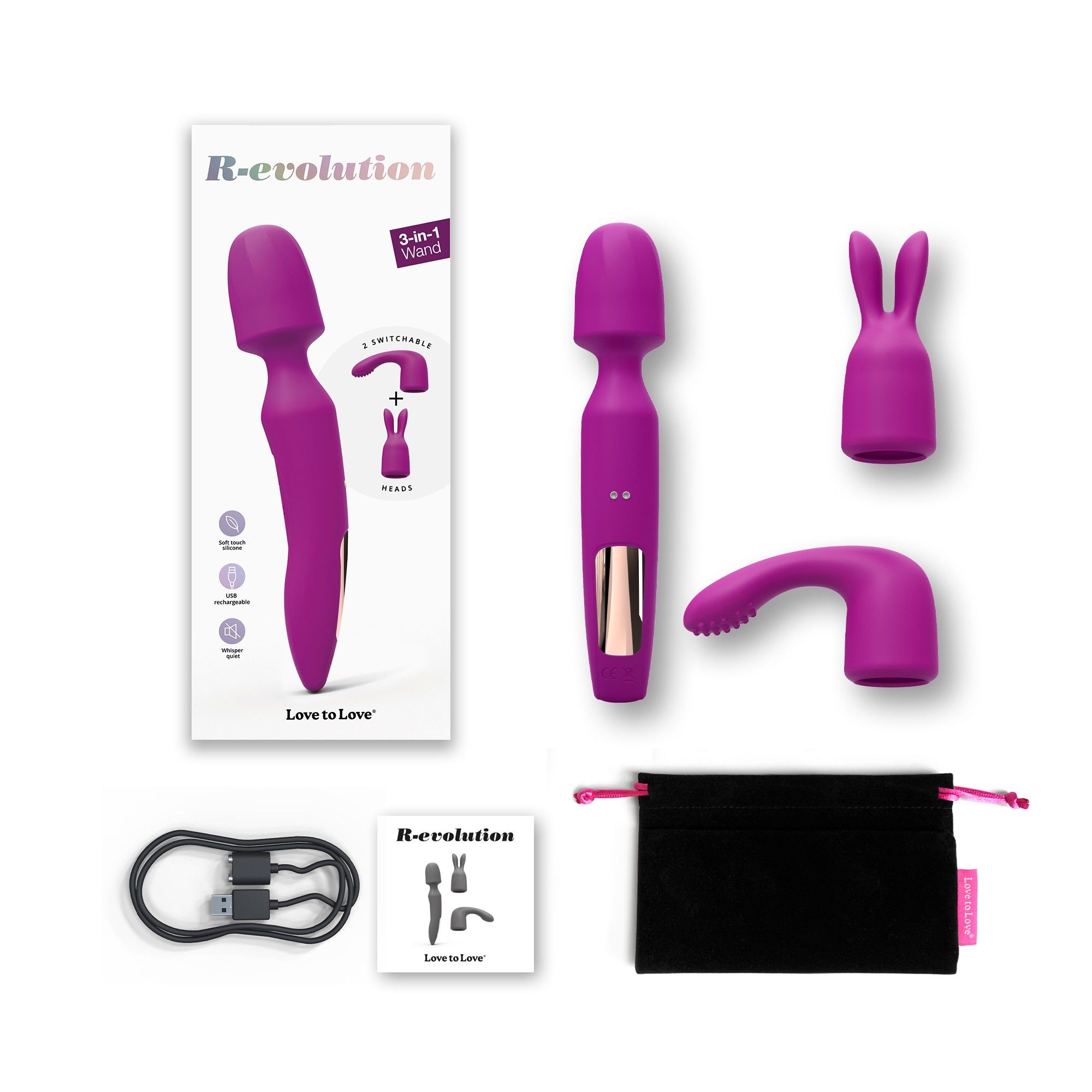 Лиловый вибратор с 2 сменными насадками R-Evolution Wand Vibrator with 2 Attachments 7