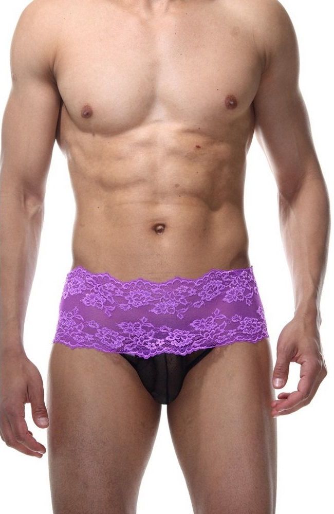 Мужские фиолетово-черные трусы с пикантной шнуровкой 1