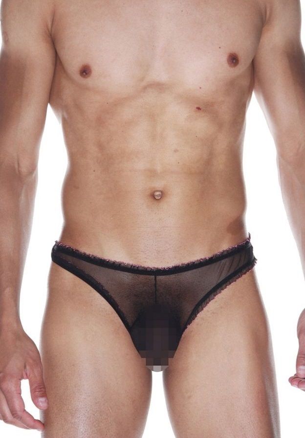 Мужские черные полупрозрачные трусы-бразилиана 1
