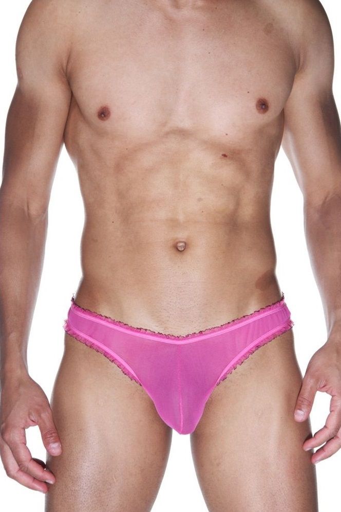 Мужские ярко-розовые трусы-бразилиана с рюшевой отделкой 1