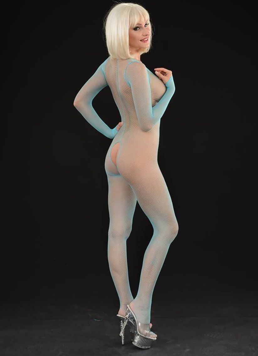 Женский кэтсьюит из мелкой сетки с глубоким вырезом 2