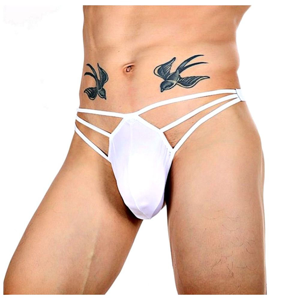 Белые сексуальные трусы-стринги на тонких бретелях 3