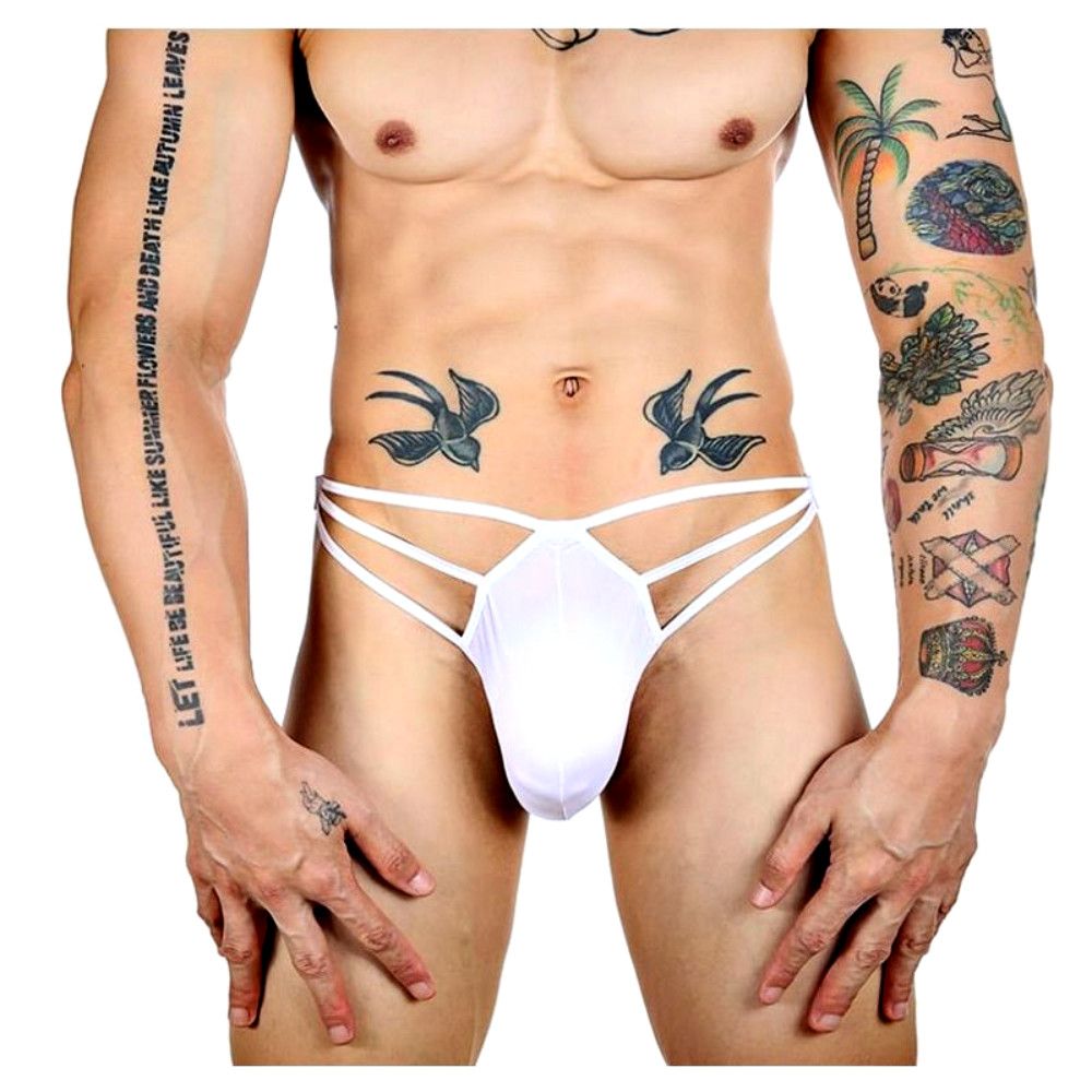 Белые сексуальные трусы-стринги на тонких бретелях 1