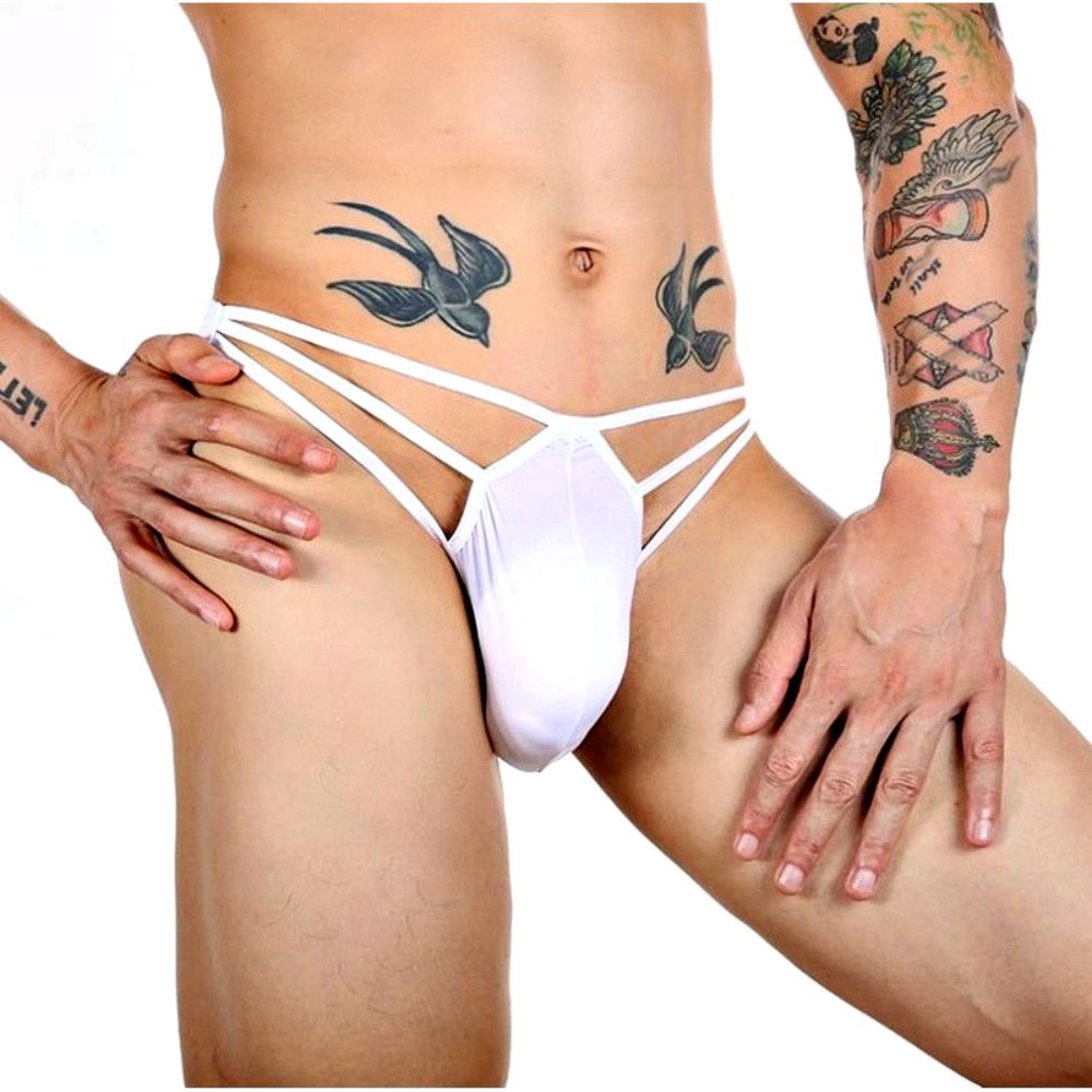 Белые сексуальные трусы-стринги на тонких бретелях 2