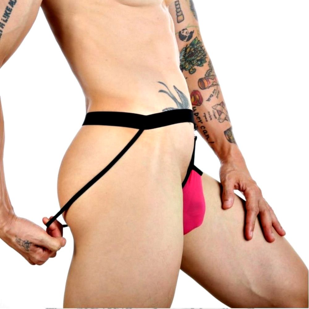 Розовые сексуальные трусы-джоки на тонких черных ремешках 3