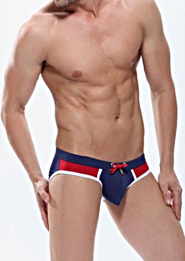 Сине-красные мужские плавки с контрастной отделкой 2