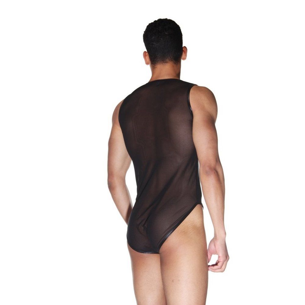 Мужское wet-look боди с прозрачной спинкой 2