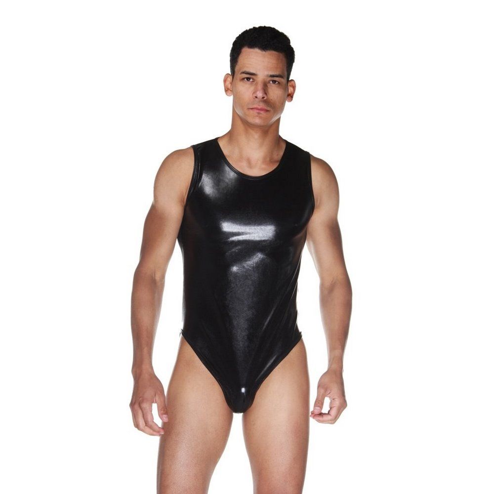 Мужское wet-look боди с прозрачной спинкой 1