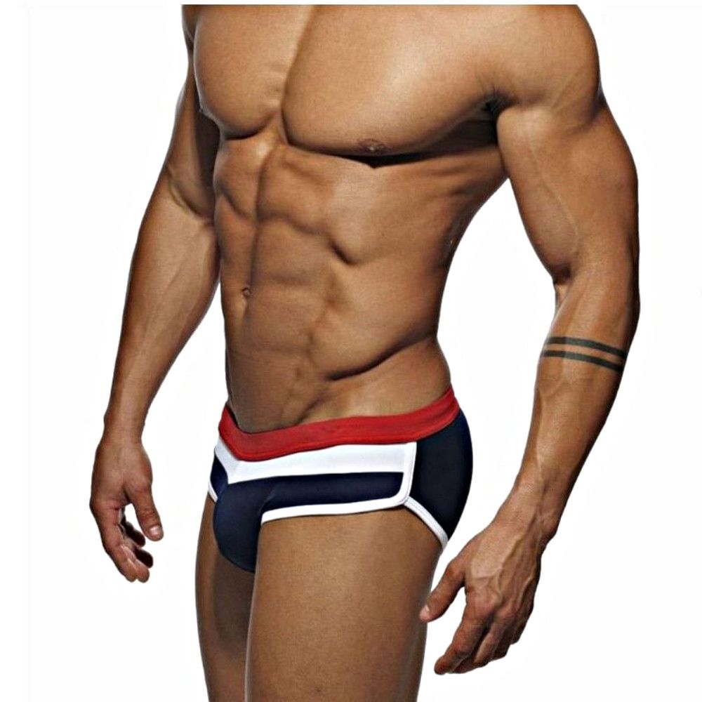 Темно-синие мужские плавки с контрастными полосами на поясе 2