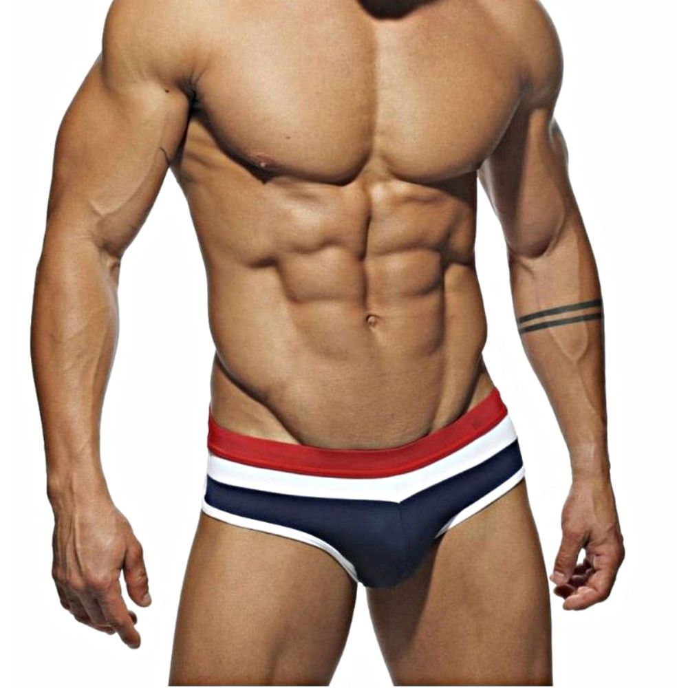 Темно-синие мужские плавки с контрастными полосами на поясе 1