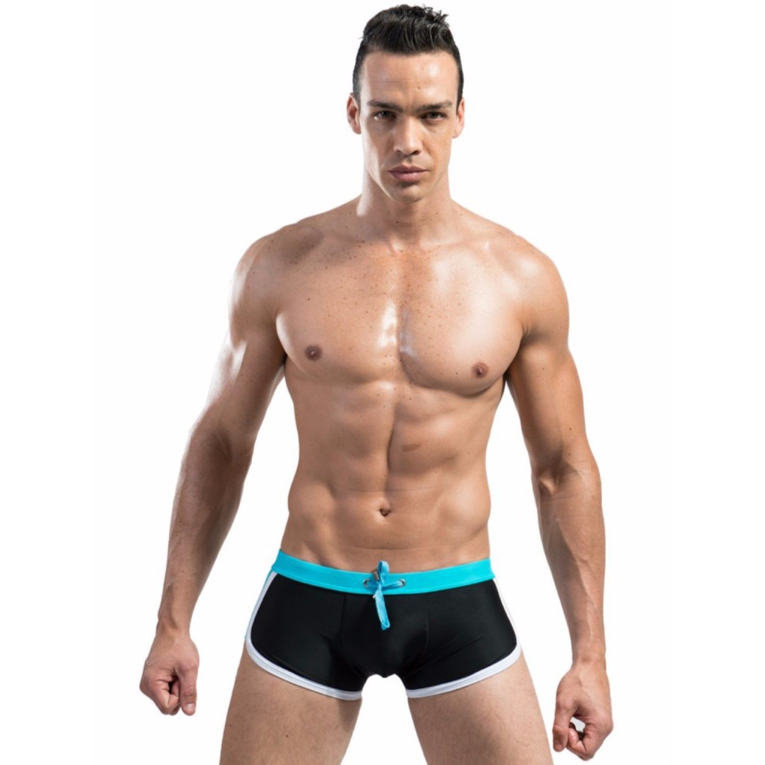 Стильные черные мужские плавки с контрастным поясом 1