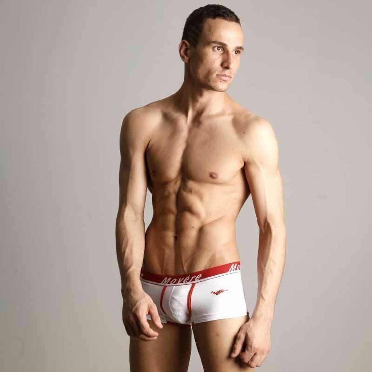 Белые трусы-хипсы с красной резинкой и надписью Movere 4