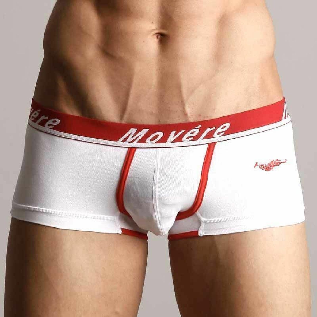 Белые трусы-хипсы с красной резинкой и надписью Movere 1