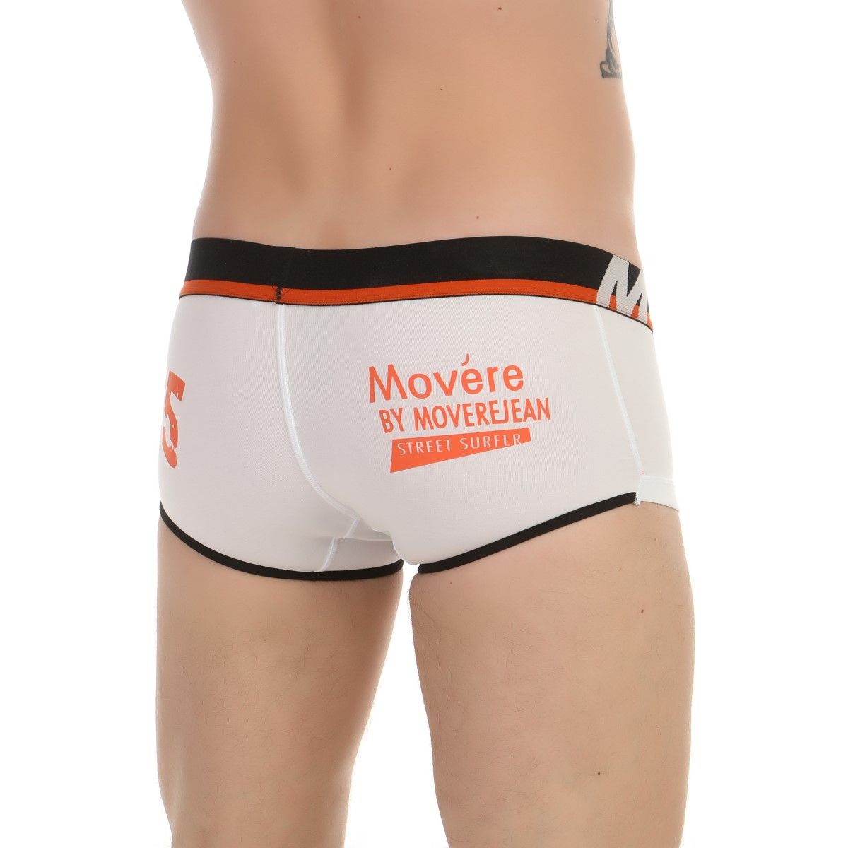 Белые трусы-хипсы с контрастной резинкой и надписями Movere 2