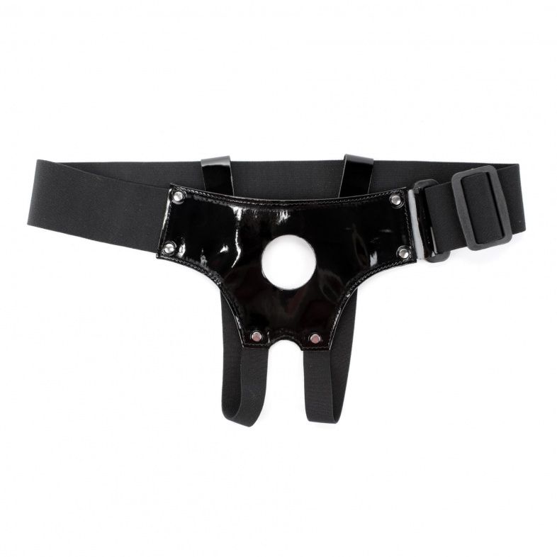 Черный лаковые унисекс-трусики для страпона 1
