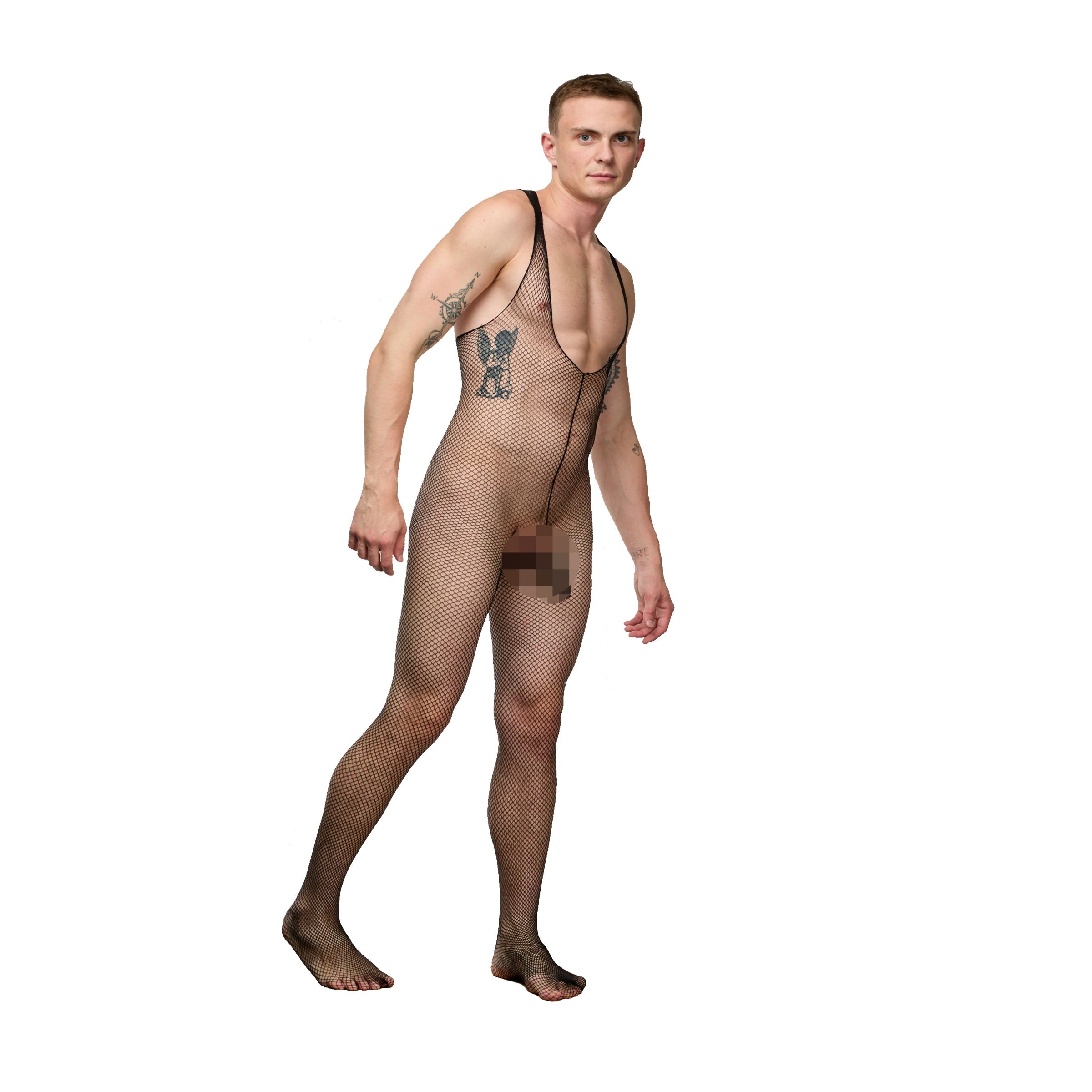 Черный мужской кэтсьюит-сетка 1