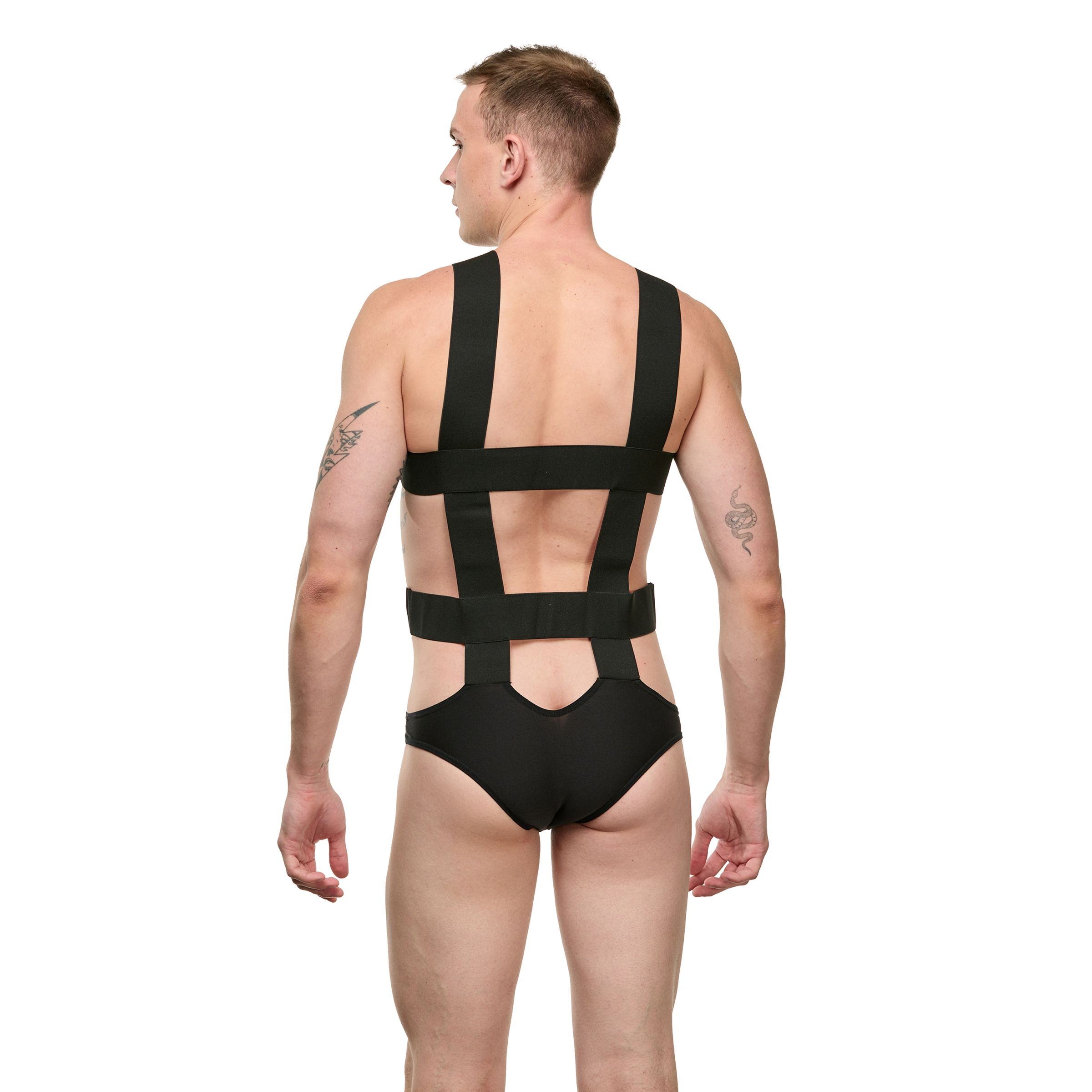 Мужское черное боди с широкими эластичными ремешками 2