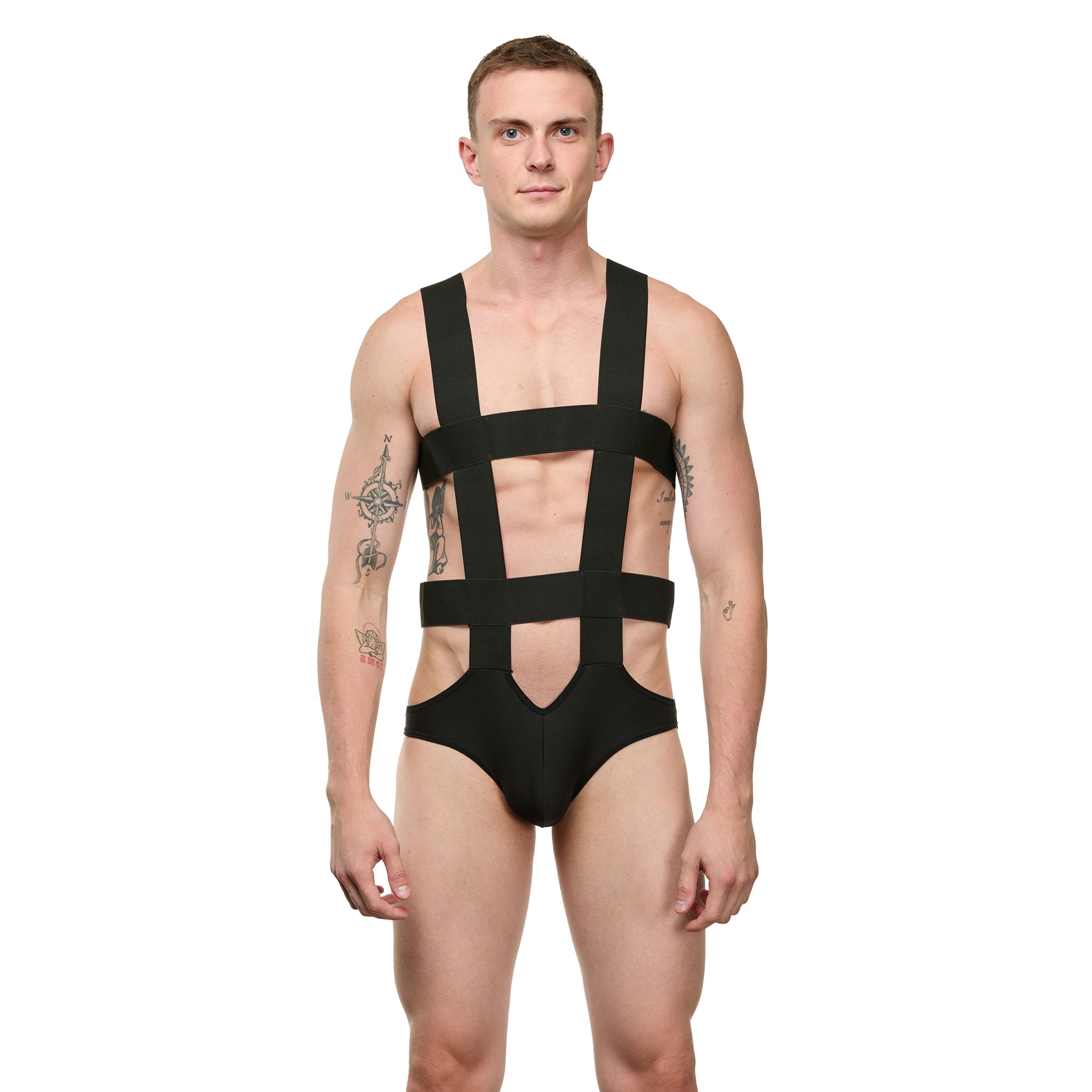 Мужское черное боди с широкими эластичными ремешками 1