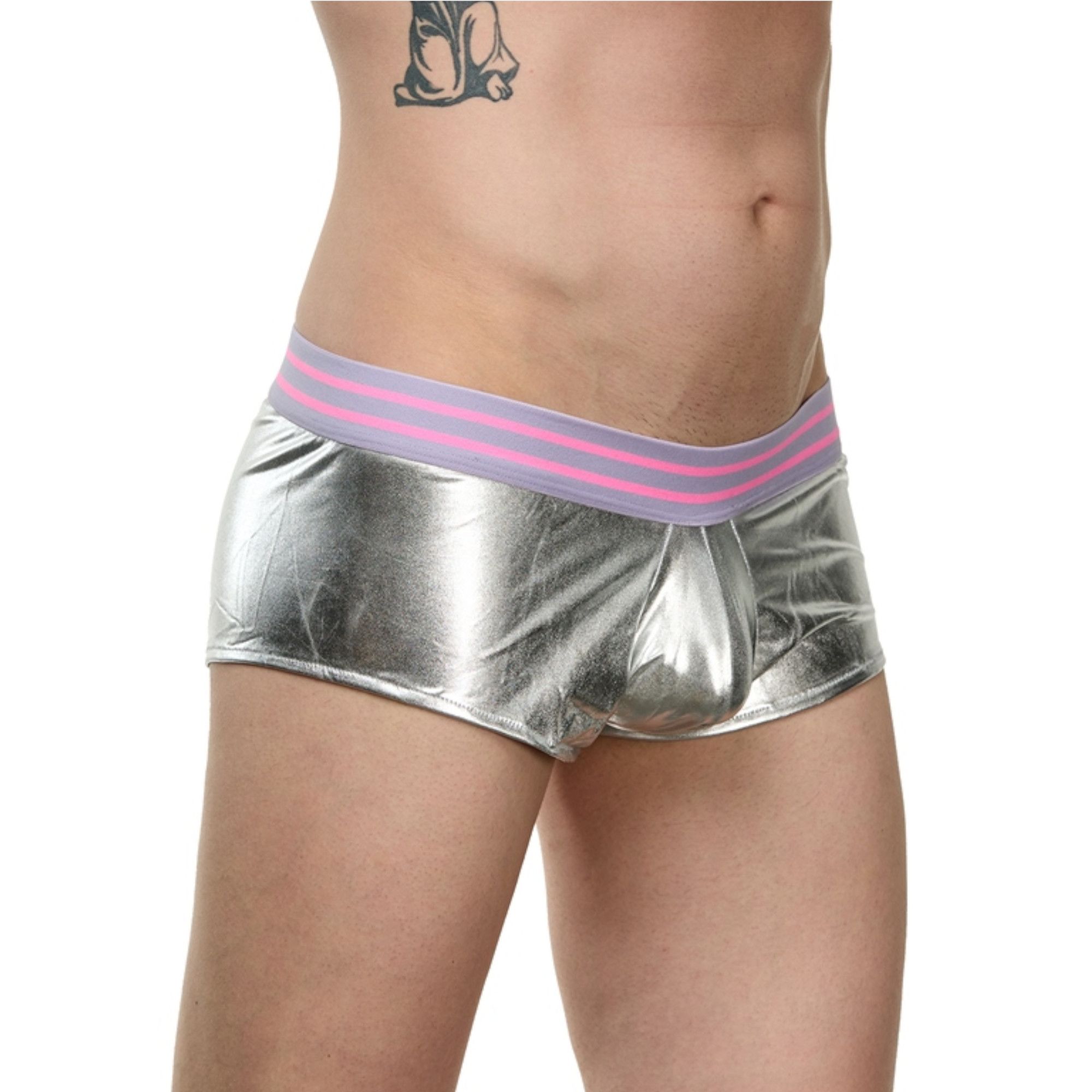 Мужские серебристые трусы-боксеры с широкой резинкой в полоску 1