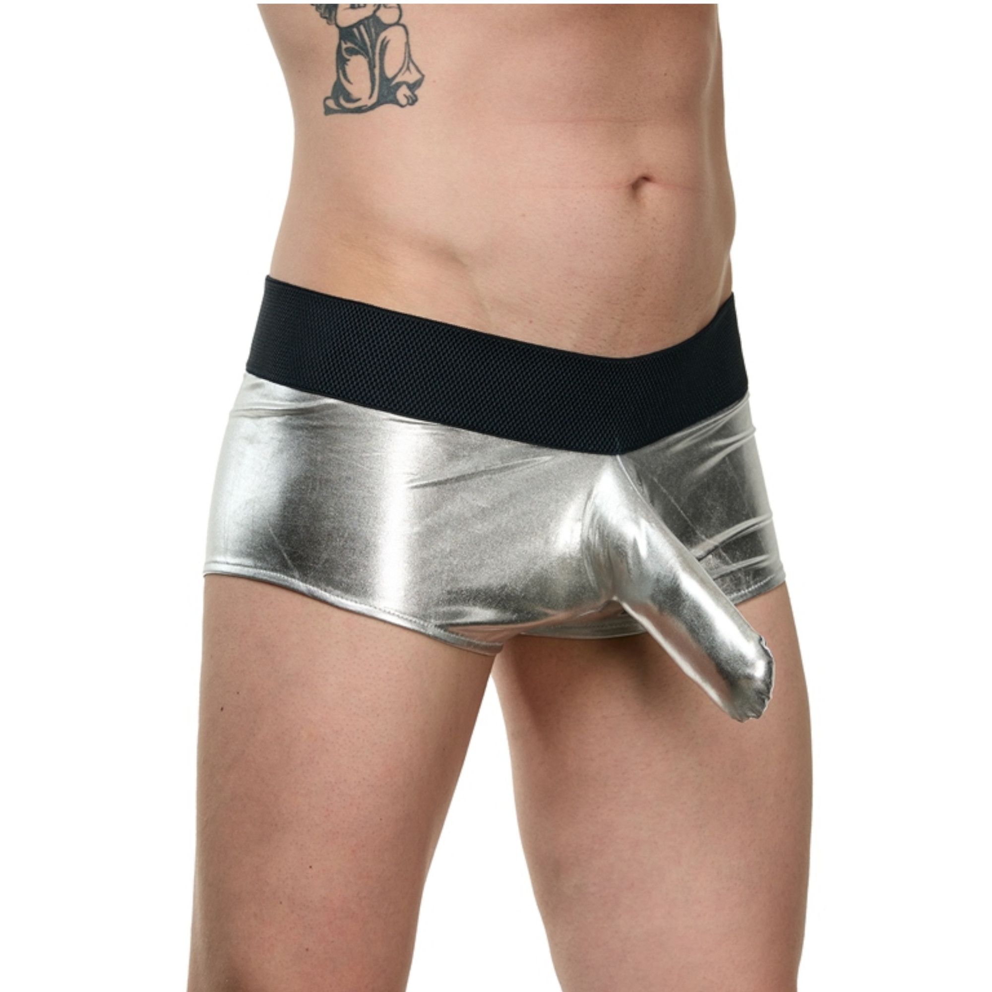 Мужские блестящие трусы-боксеры с кармашком под член 1