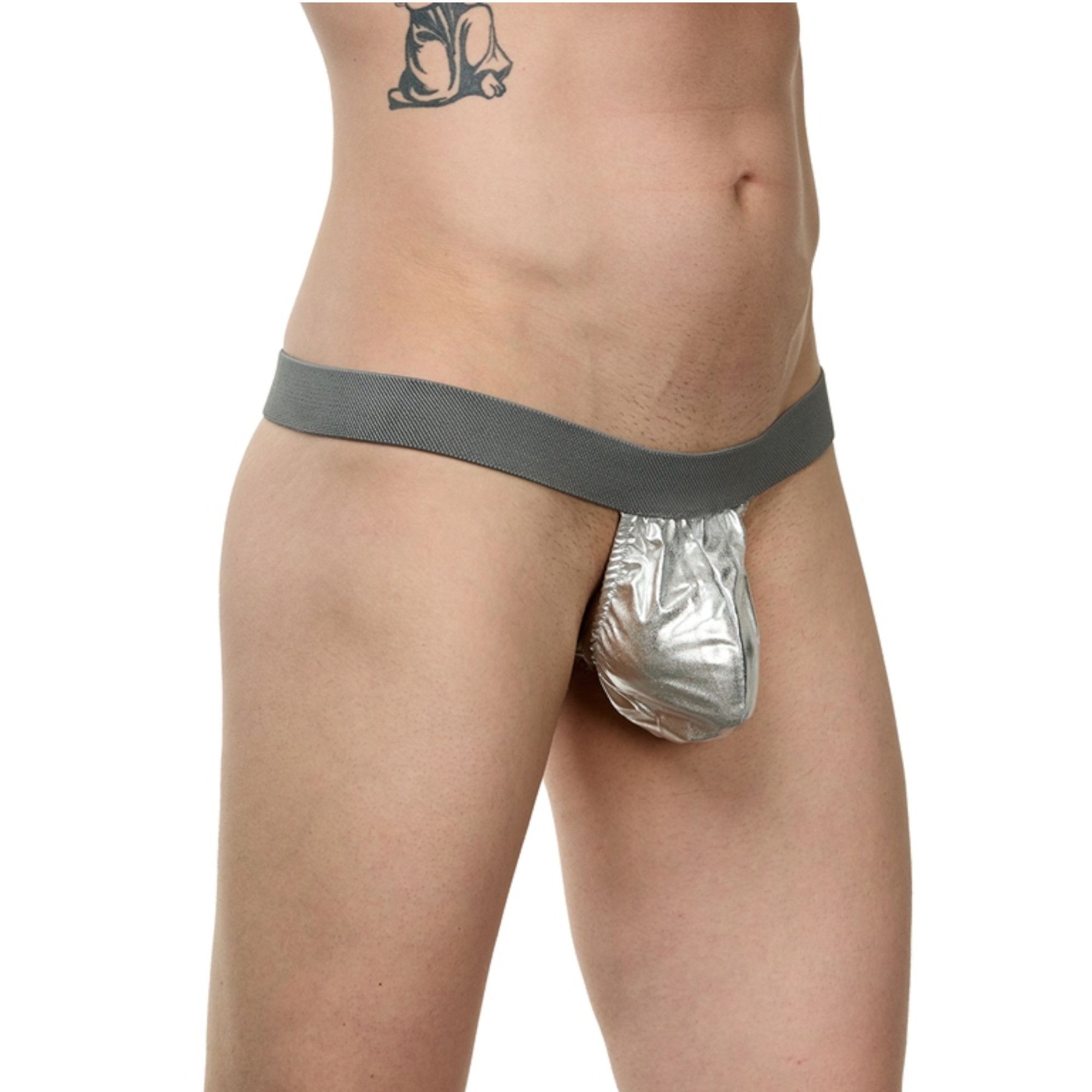 Мужские серебристые трусы-стринги 1