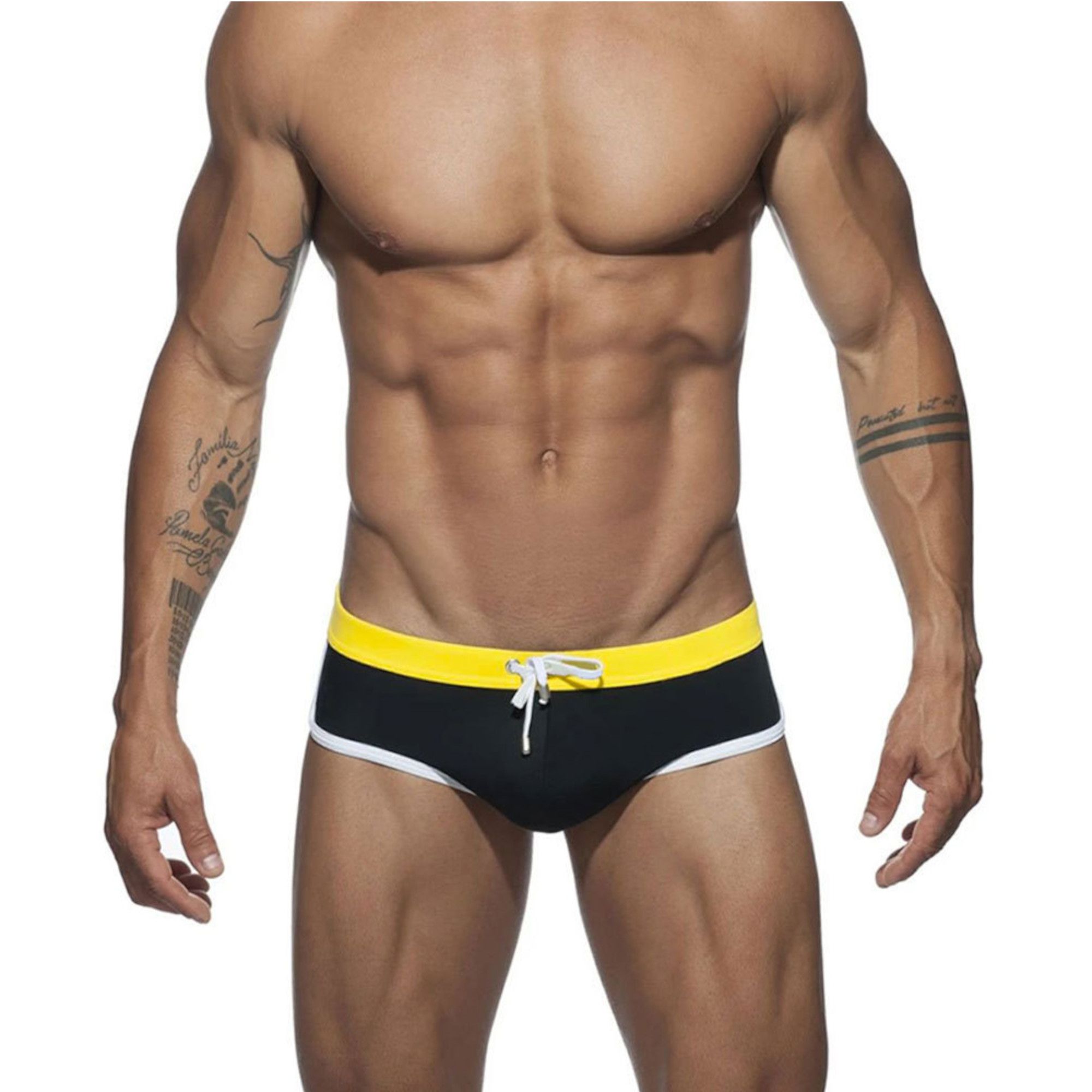 Черные мужские плавки-брифы с контрастной отделкой 1