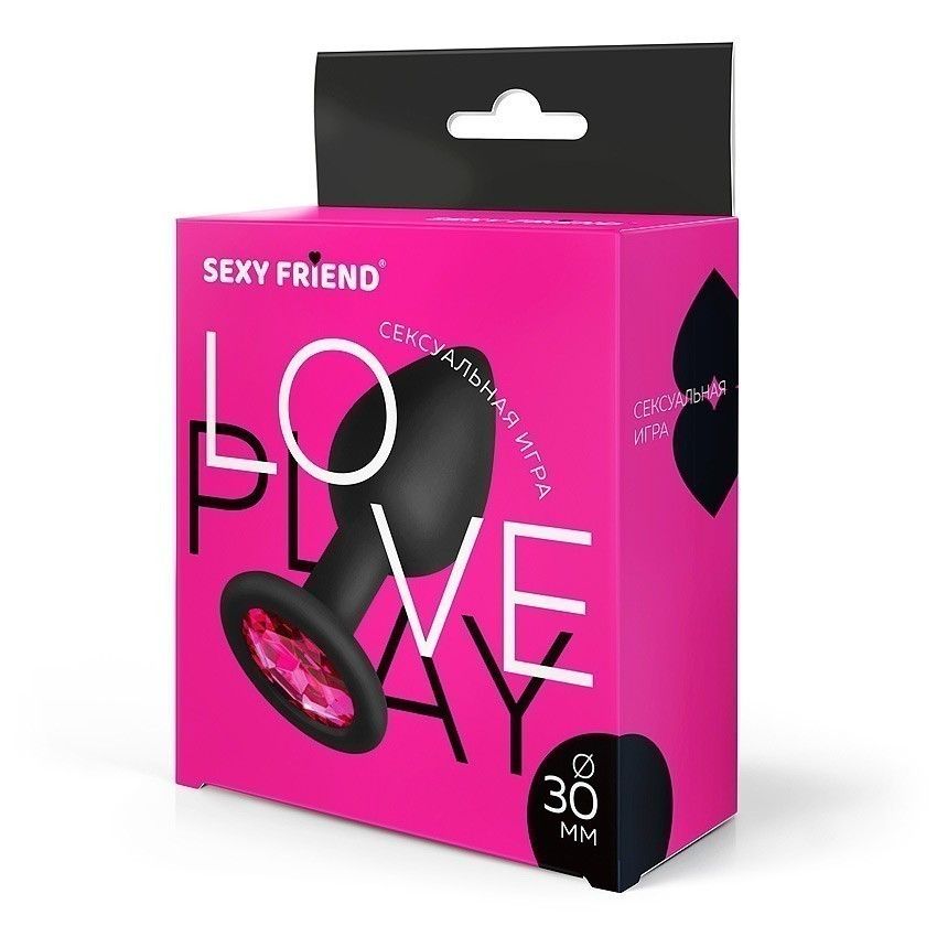 Черная силиконовая анальная втулка с малиновым кристаллом - 7,3 см. 3