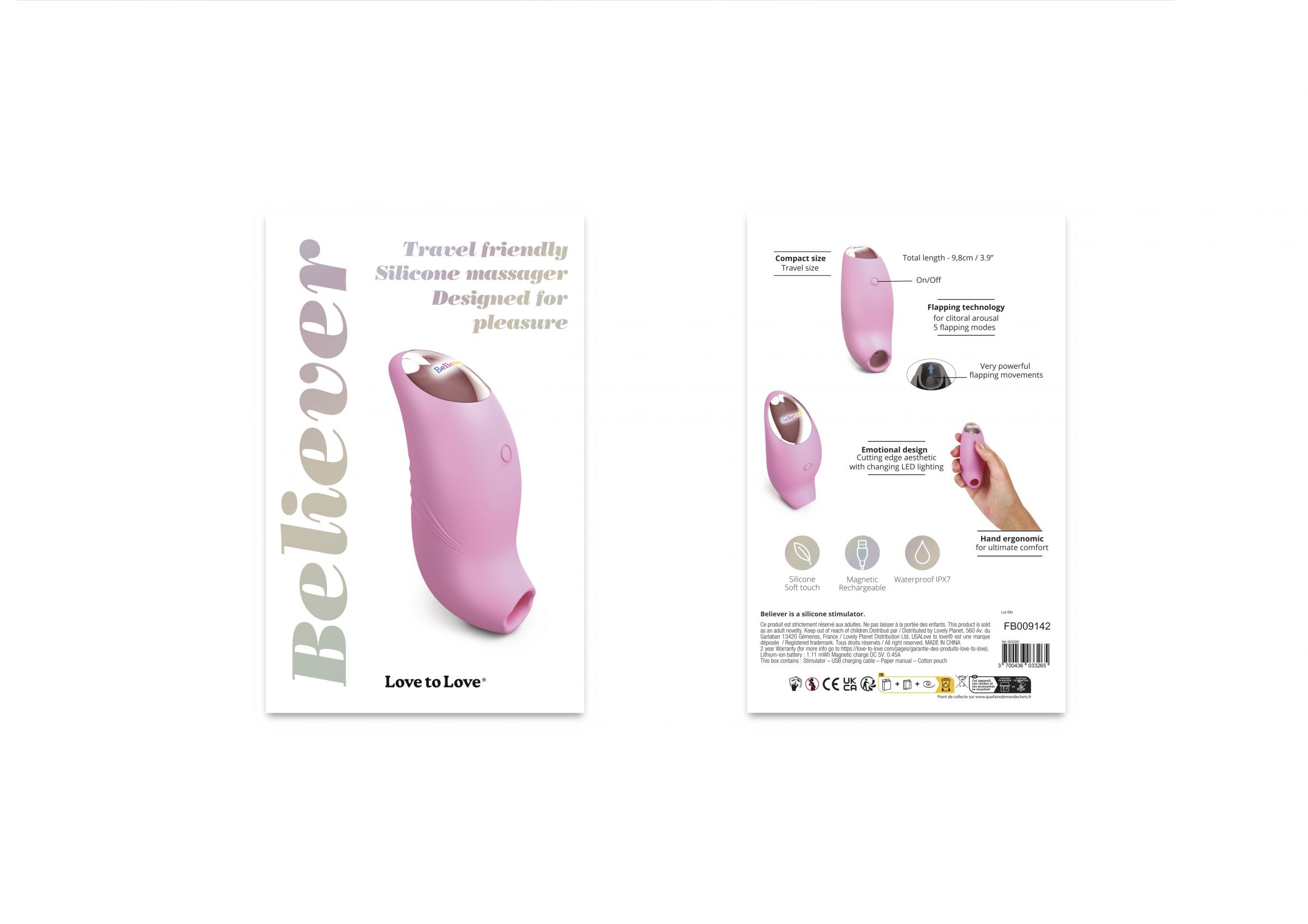 Розовый вакуум-волновой стимулятор Believer 7