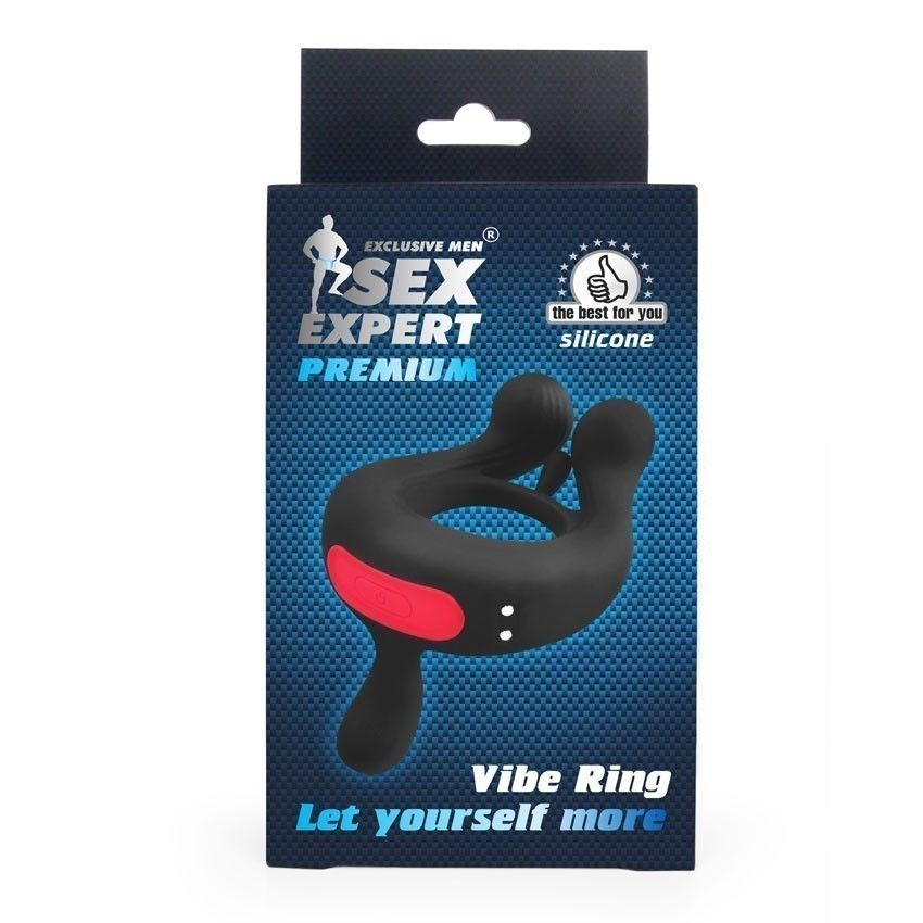 Черное эрекционное виброкольцо Sex Expert с пультом ДУ 3