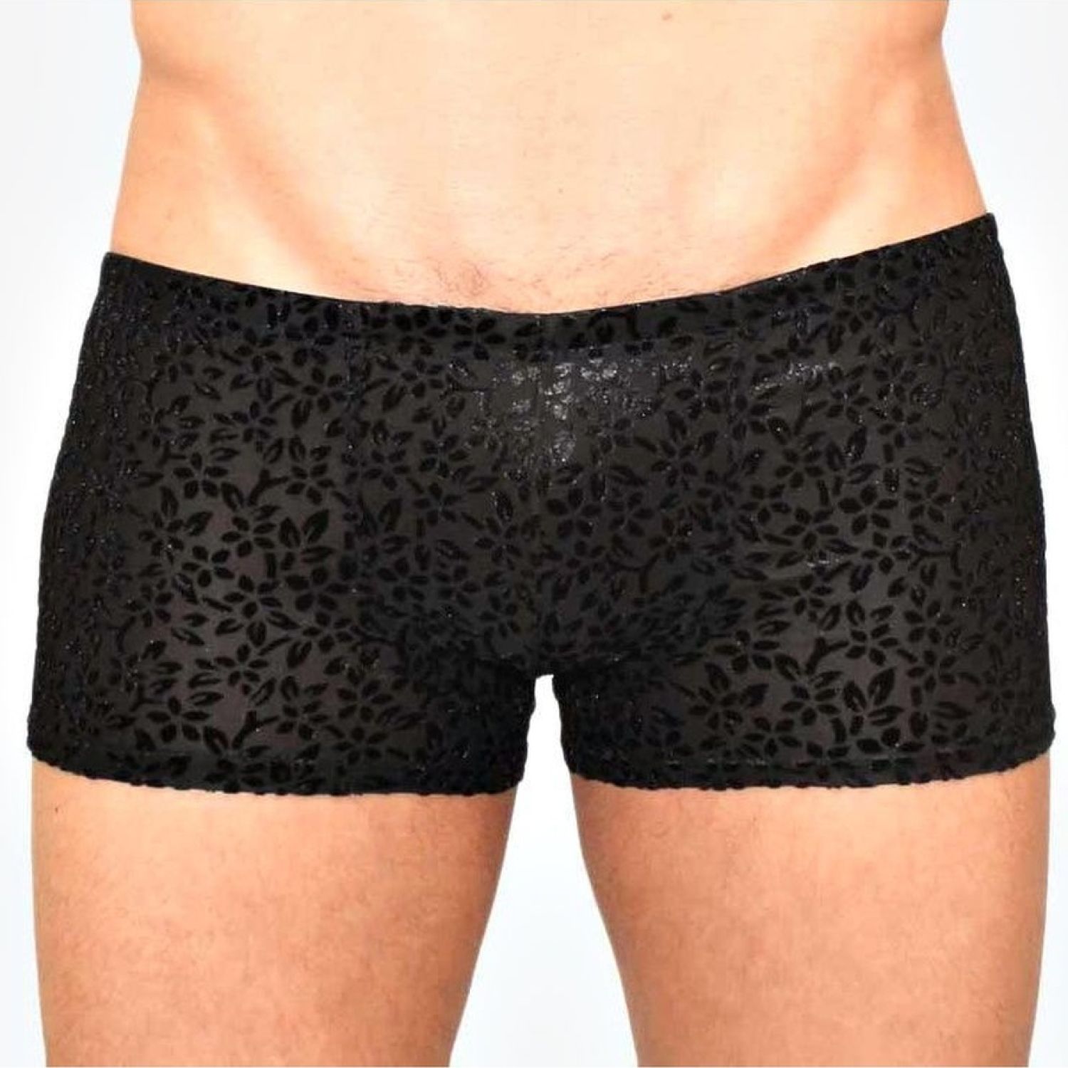 Мужские полупрозрачные трусы-боксеры с флокированным цветочным рисунком 1
