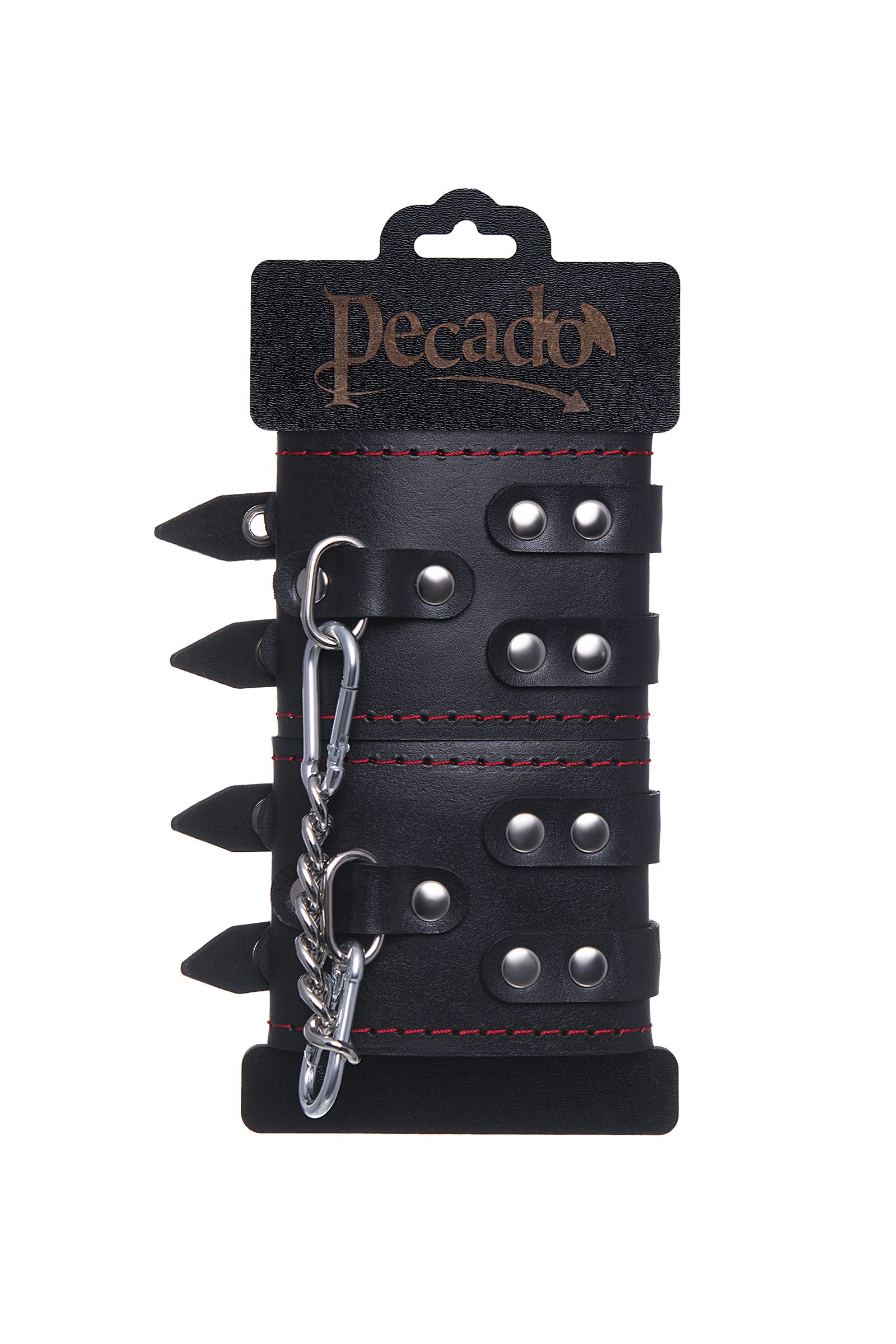 Черные кожаные наручники с двумя ремнями и контрастной строчкой 6