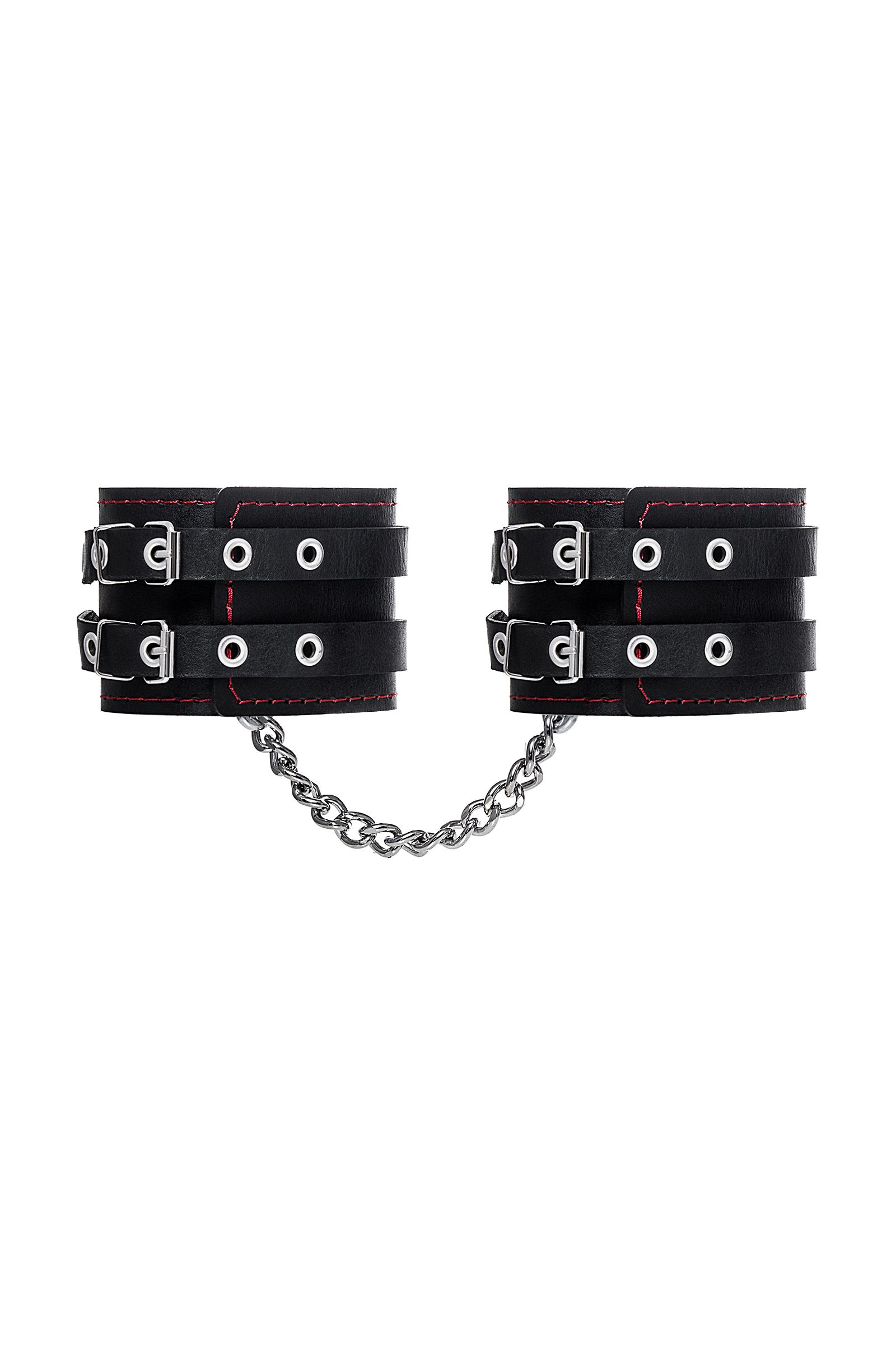 Черные кожаные оковы с двумя ремнями и контрастной строчкой 3