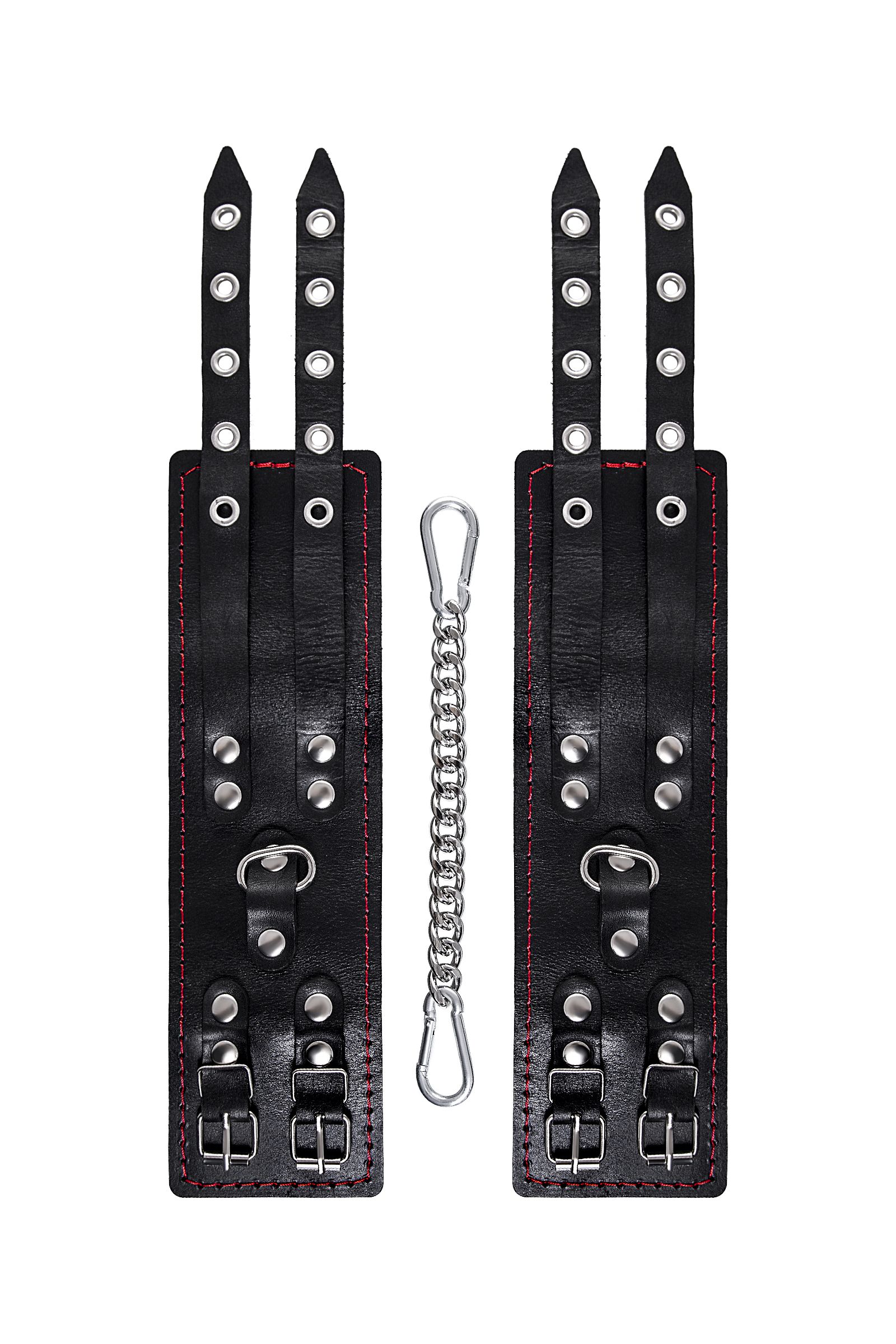 Черные кожаные оковы с двумя ремнями и контрастной строчкой 4