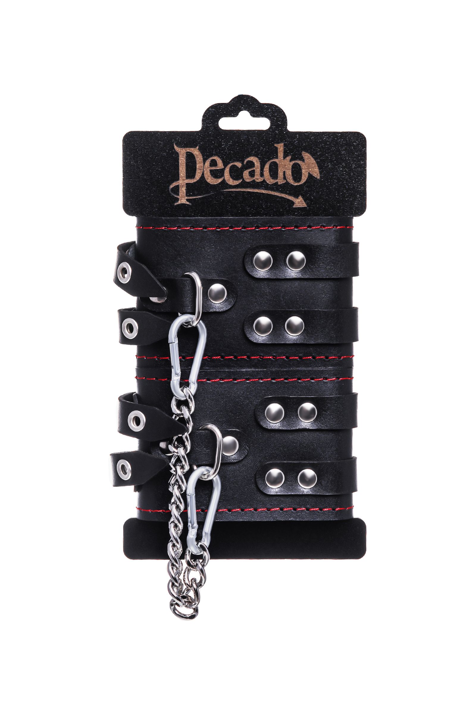 Черные кожаные оковы с двумя ремнями и контрастной строчкой 6