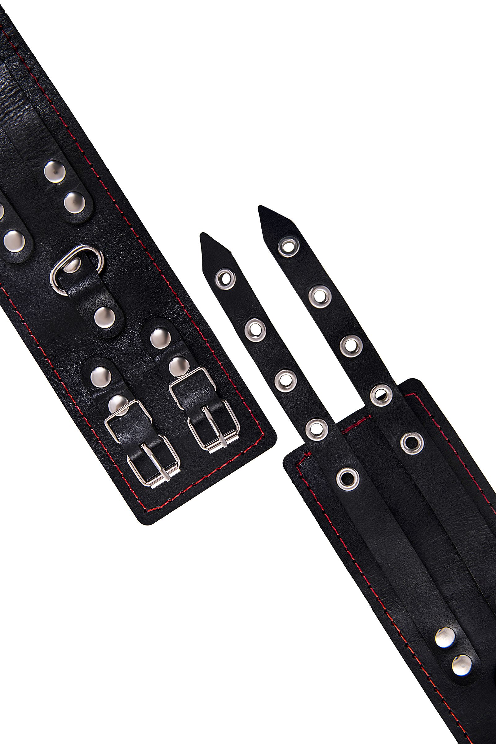 Черные кожаные оковы с двумя ремнями и контрастной строчкой 7