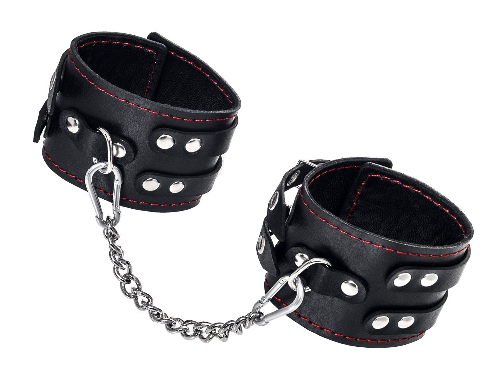 Черные кожаные оковы с двумя ремнями и контрастной строчкой 1