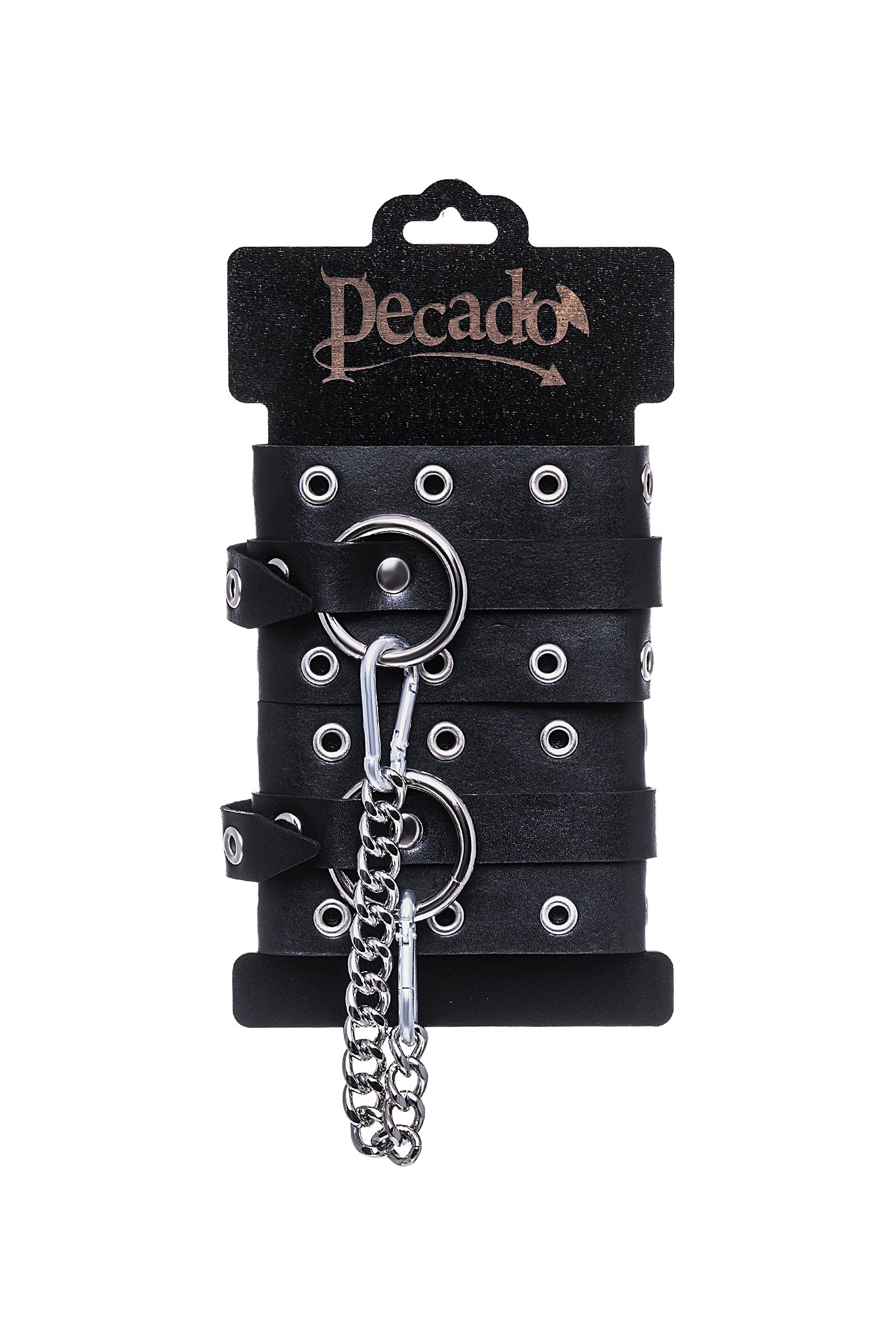 Черные кожаные однослойные оковы с люверсами 8