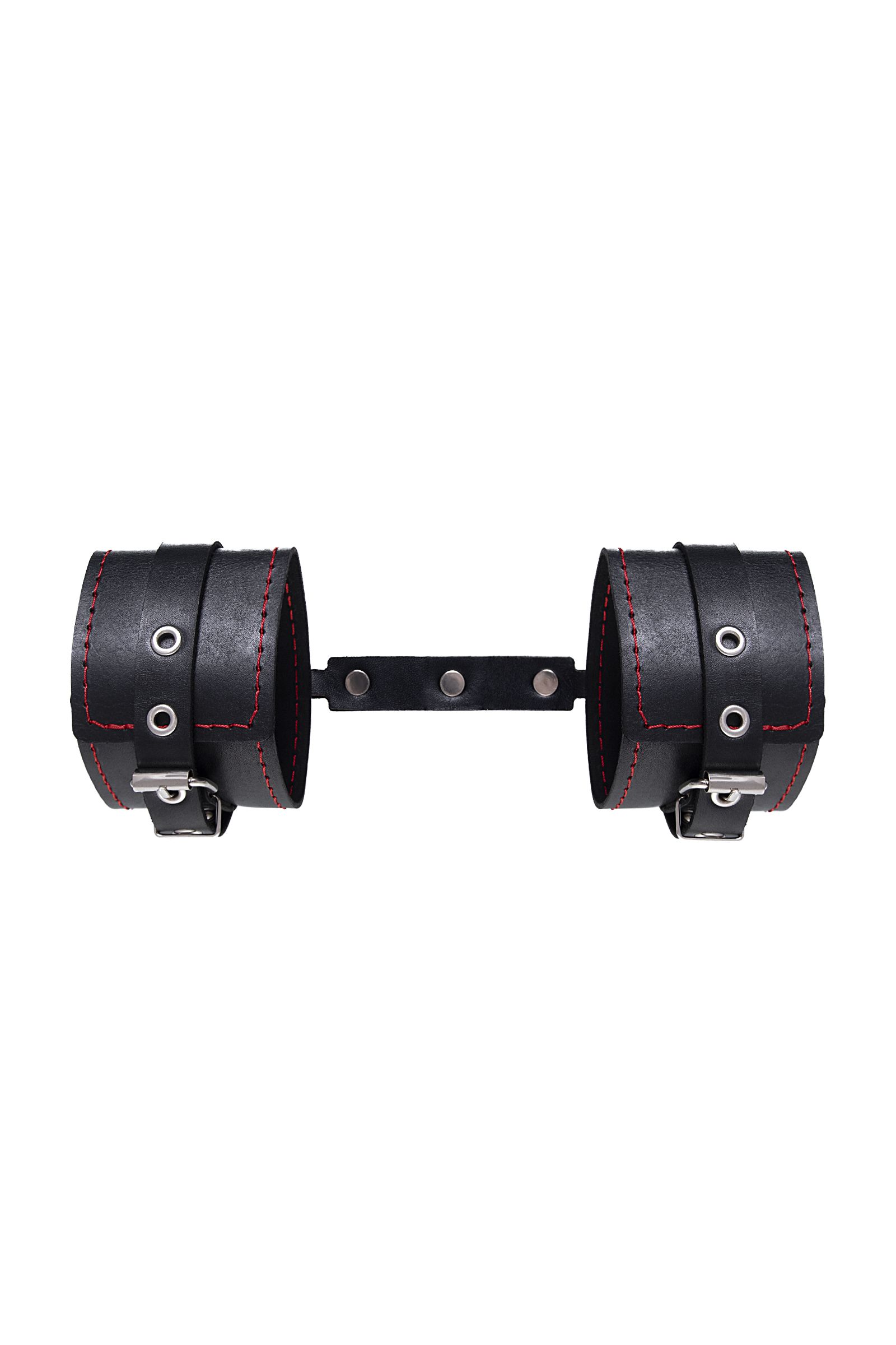 Черные кожаные однослойные оковы с контрастной строчкой 3