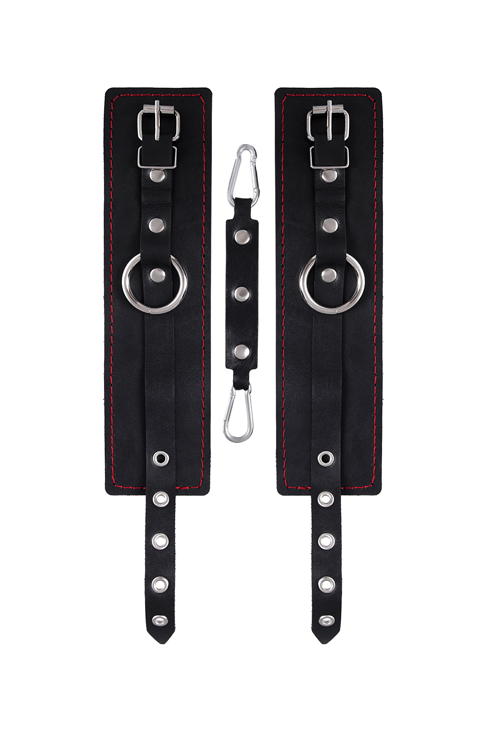 Черные кожаные однослойные оковы с контрастной строчкой 4