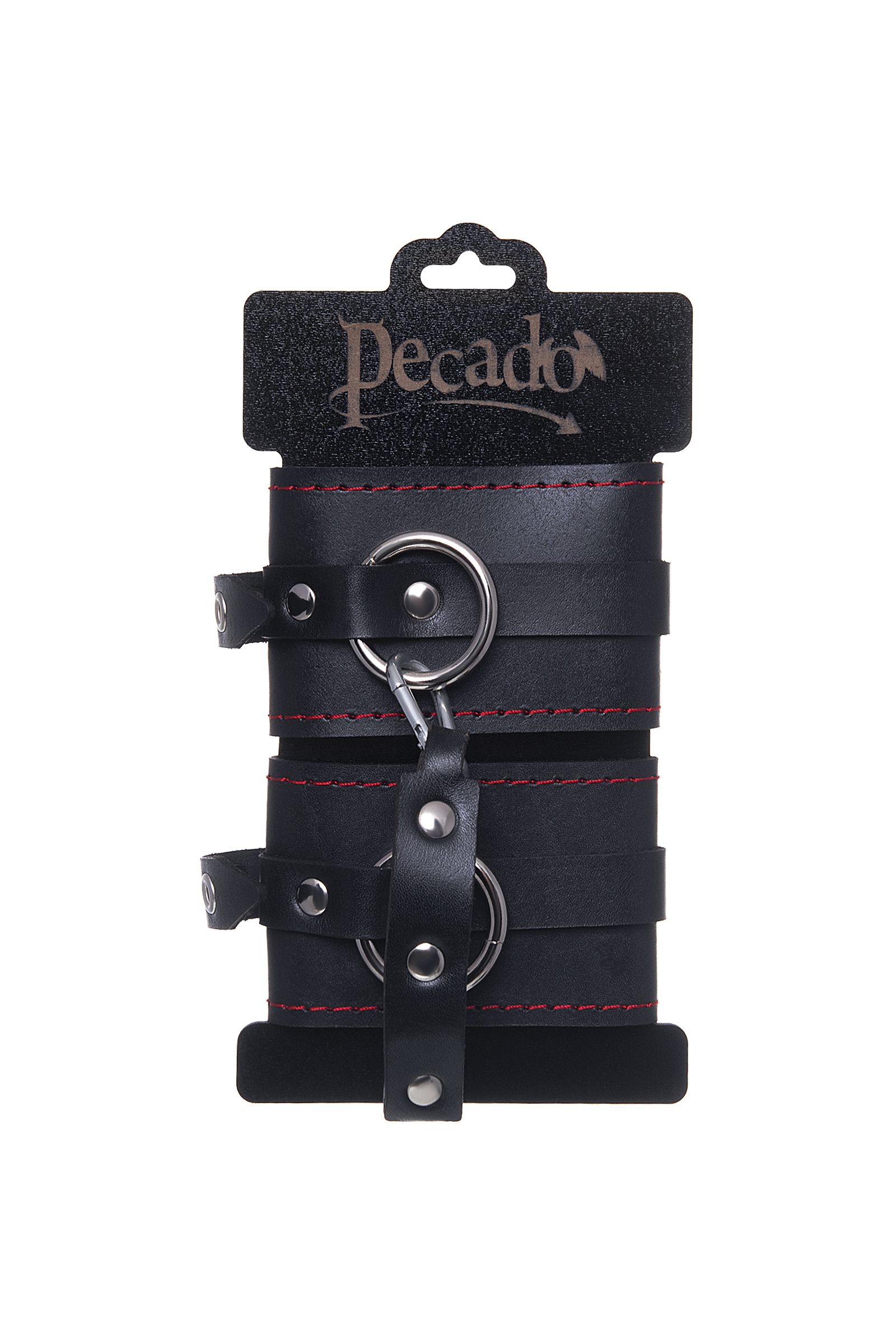 Черные кожаные однослойные оковы с контрастной строчкой 6