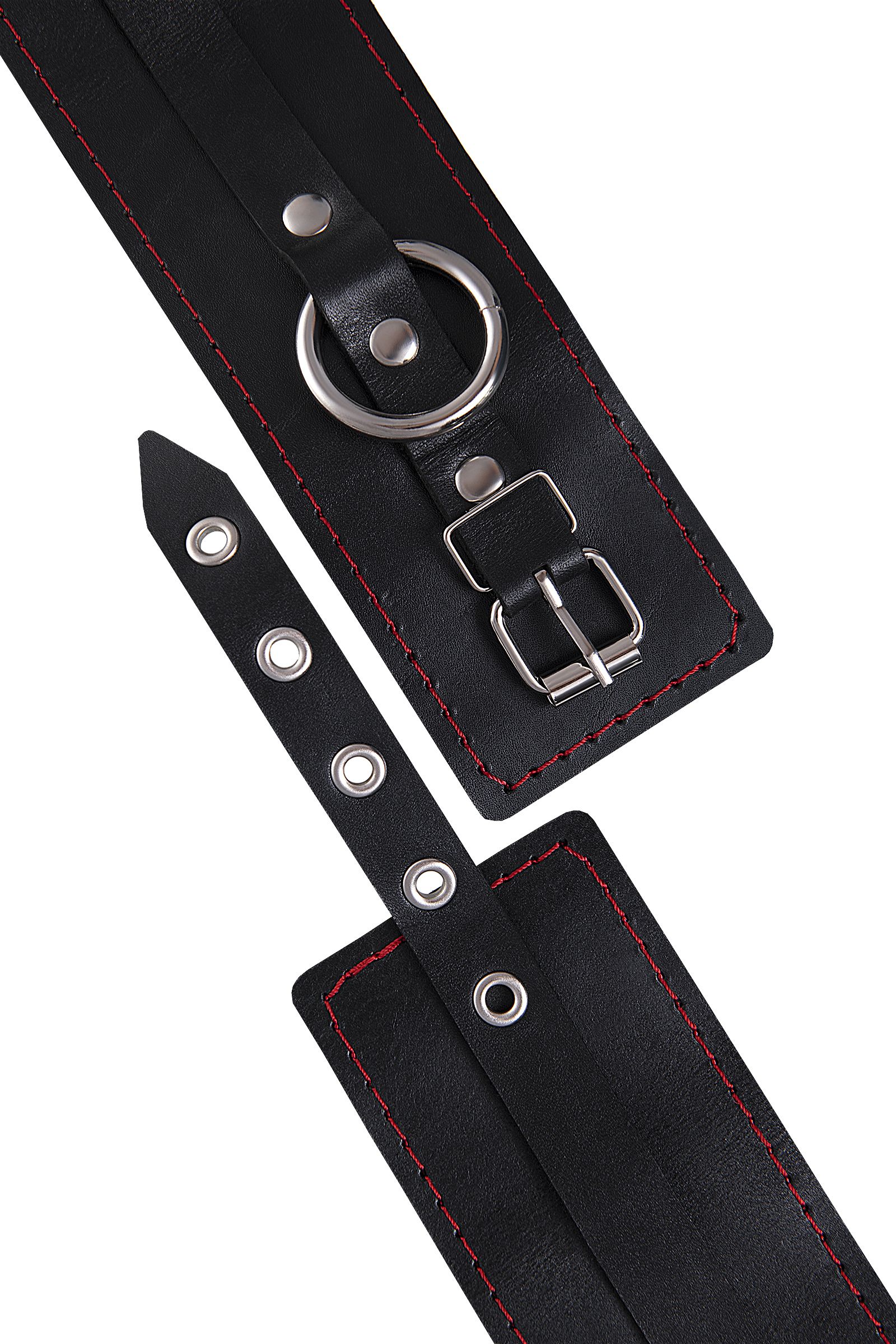 Черные кожаные однослойные оковы с контрастной строчкой 7