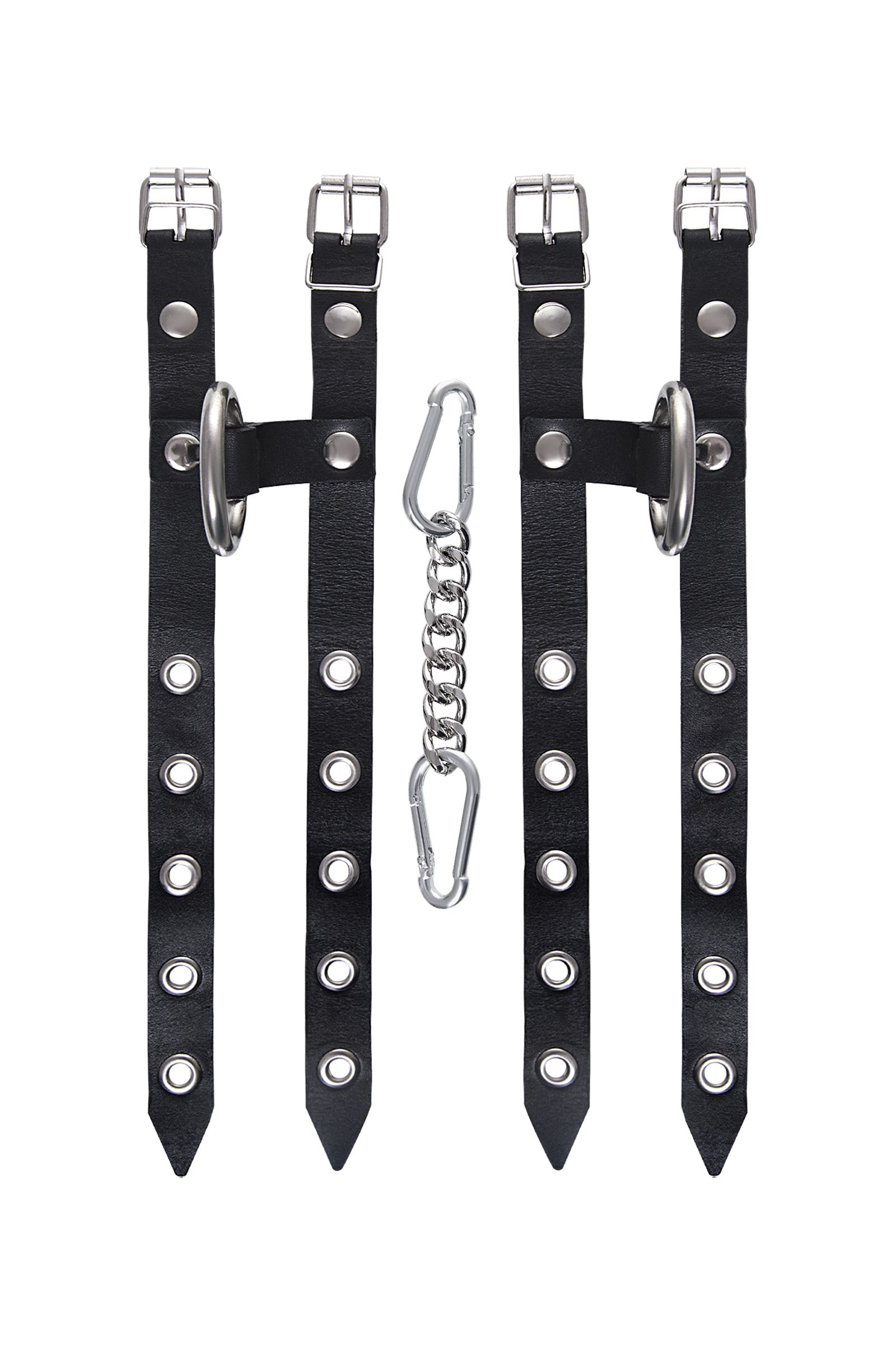 Черные однослойные кожаные наручники из двух ремешков 4