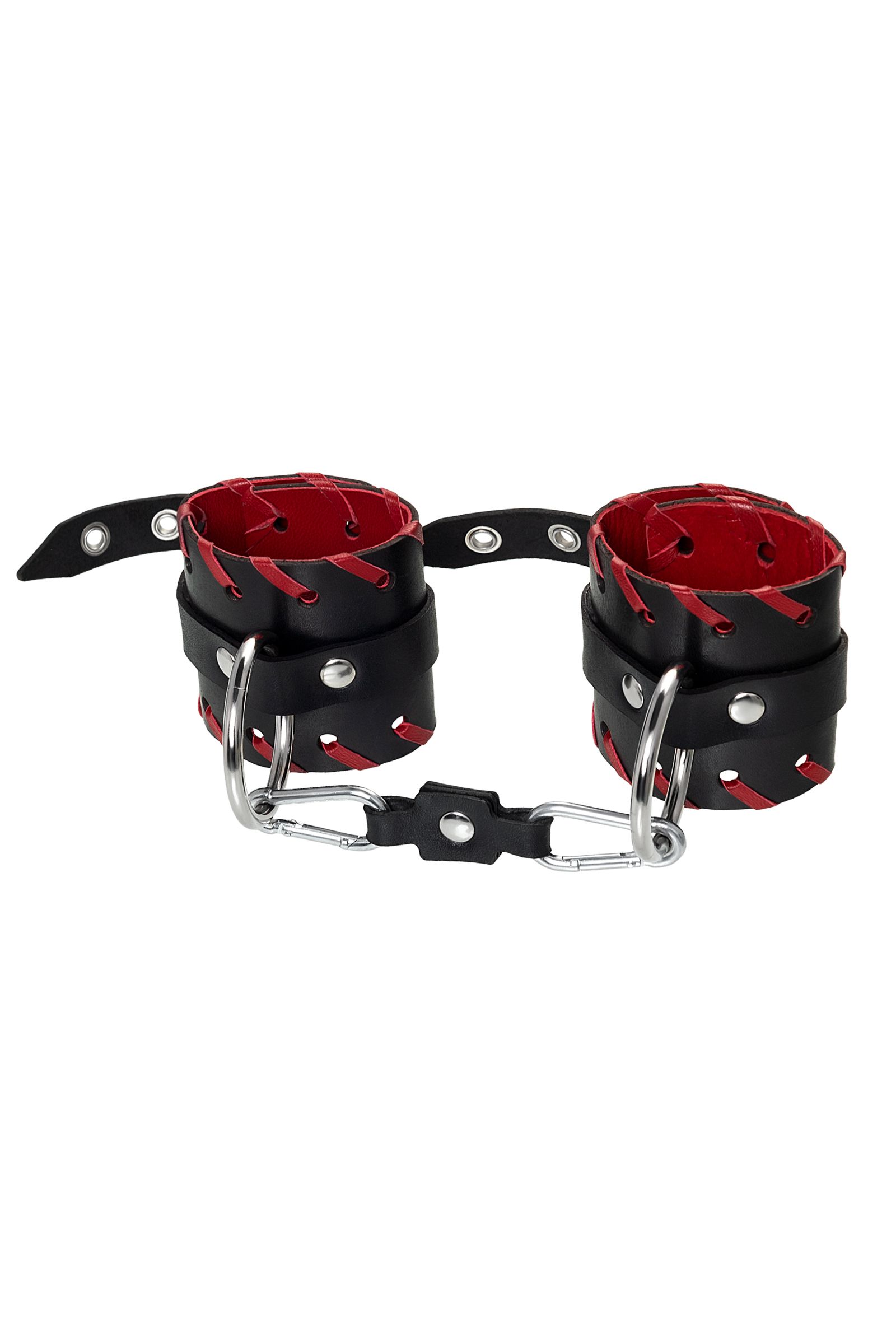 Черно-красные наручники из натуральной кожи 2